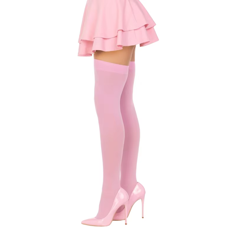 Bas de couleur unie rose pour femmes, vêtements érotiques, Lingerie douce fille, chaussettes hautes chaudes en velours, médias de mujer
