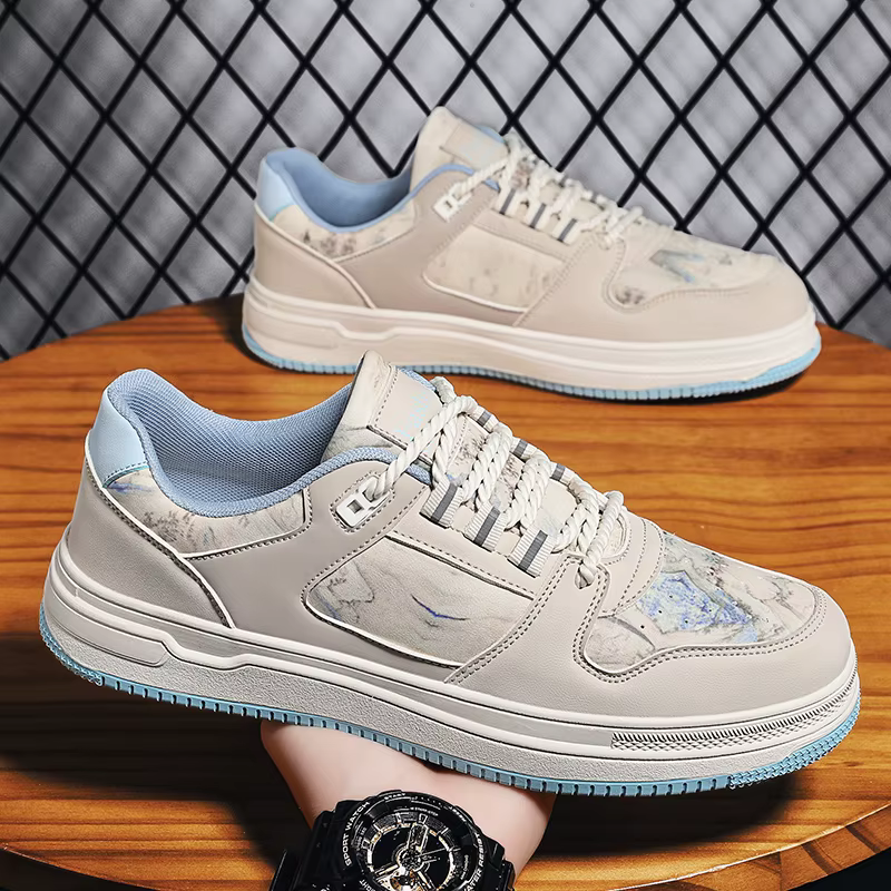 Chaussures de marche pour hommes mode sport décontracté respirant en cuir plat antidérapant confortable baskets
