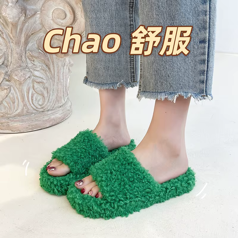 Pantoufles en fausse fourrure pour femmes, sandales d'intérieur en peluche pour femmes, chaussures antidérapantes à fond, tongs d'extérieur pour la maison, nouvelle collection 2025