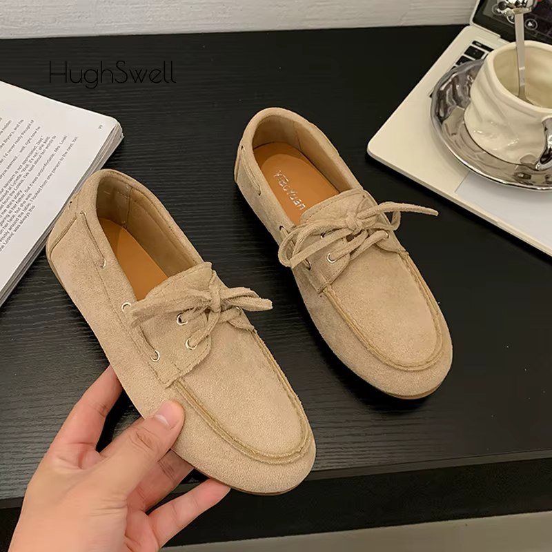 Chaussures bateau à enfiler en cuir suédé pour femme
