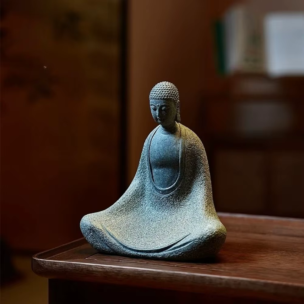 Décoration de statue de bouddha en pierre bleue, décoration de maison de style chinois, décoration de porche de bureau