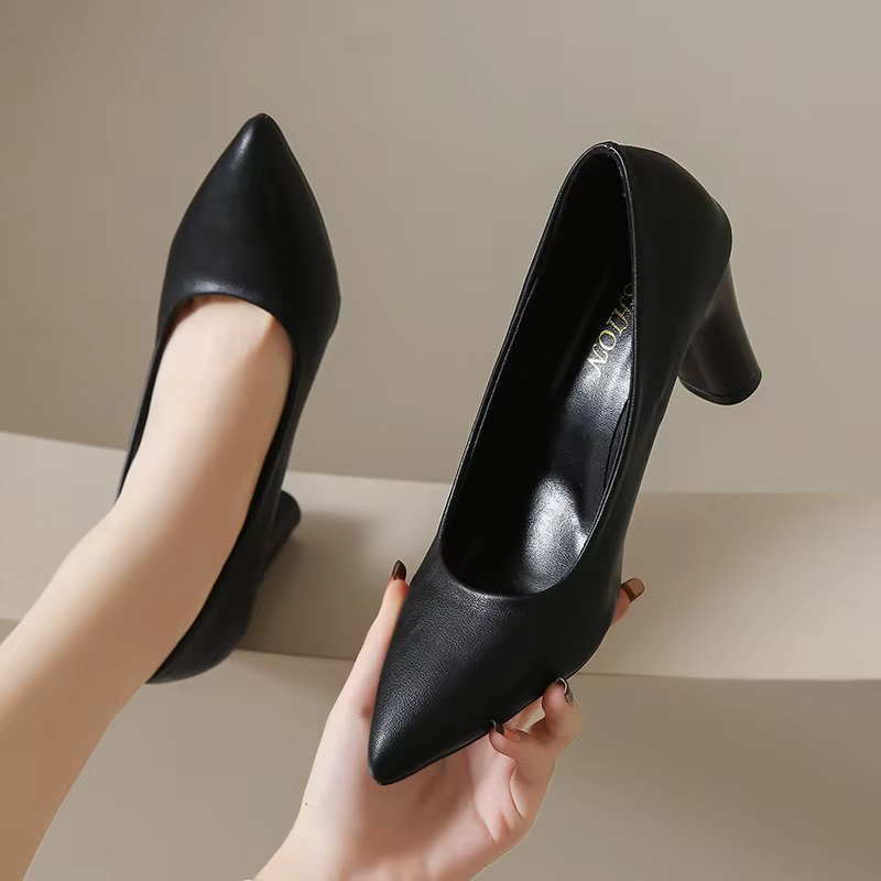 Nouvelles Chaussures Élégantes à Talons pour Femme Printemps-Automne, avec Nœud, Talons Hauts Épais, Bout Pointu, Style Raffiné, Couleur Unie
