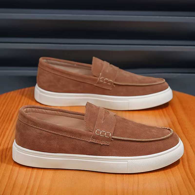 Printemps été marron daim mocassins hommes sans lacet