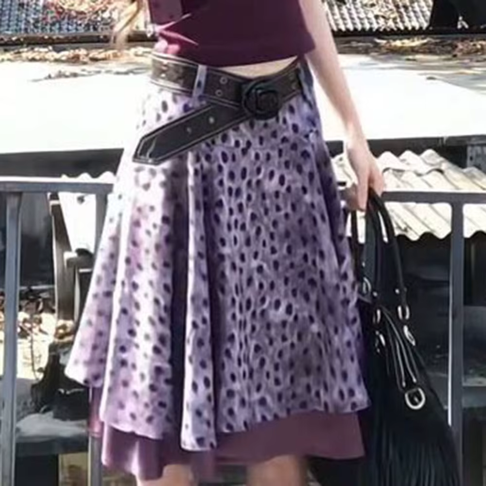 Ensemble style Spice Girl, haut sans manches violet charmant, jupe à pois taille haute, coupe régulière pour femme, été