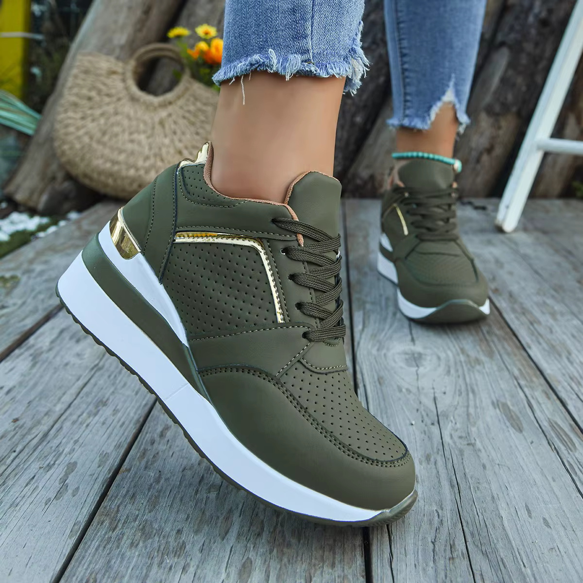 Chaussures de sport décontractées pour femmes printemps automne nouveau Style maille à lacets talon incliné fond épais
