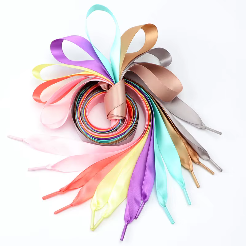 Ruban de soie plat lacets colorés bonbons dégradé Satin