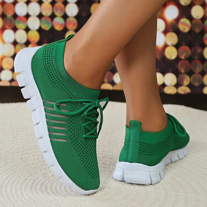 Chaussures de Marche Tricotées à Semelle Souple Verte pour Femme
