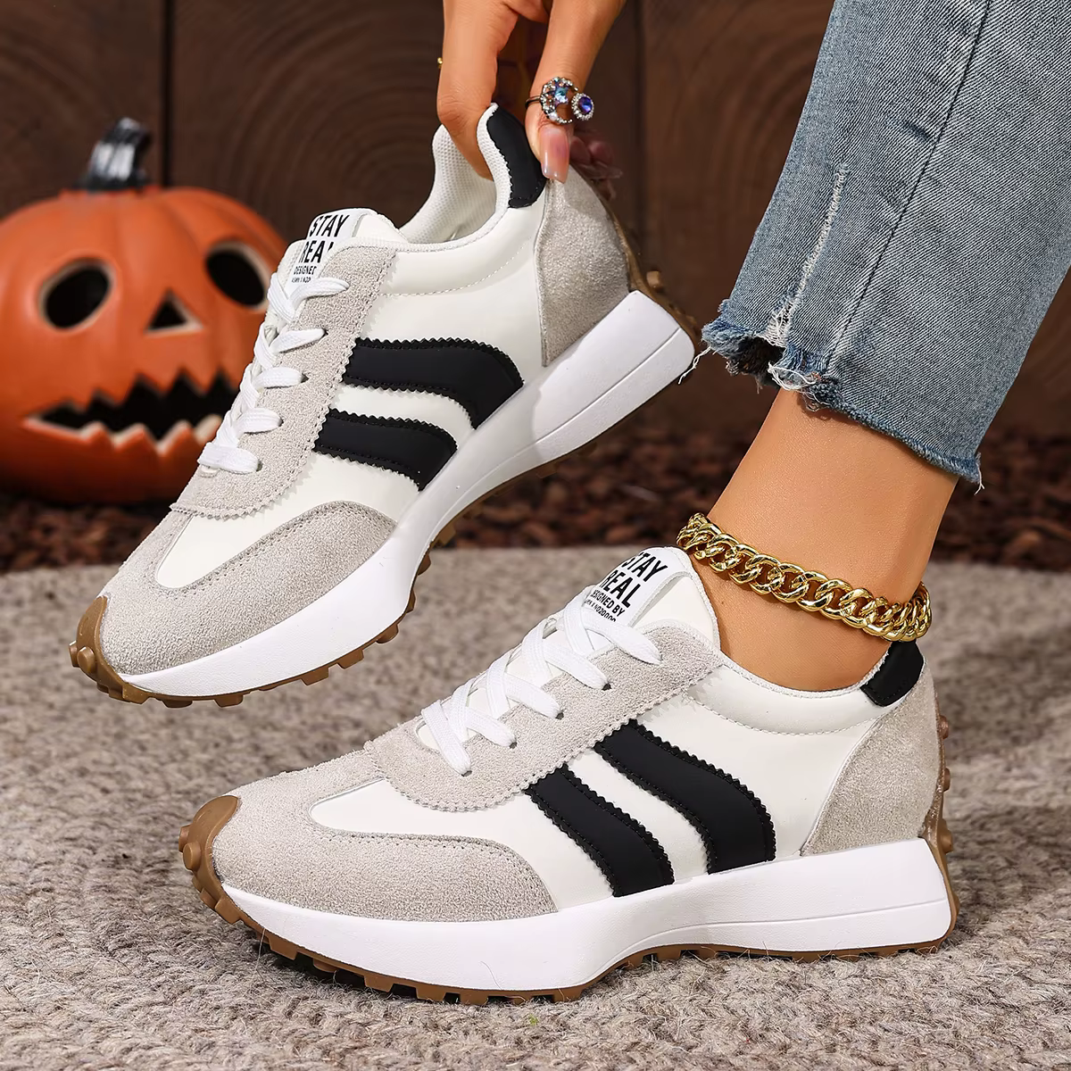 Femmes baskets rétro décontracté fond plat bout rond chaussures de sport printemps automne