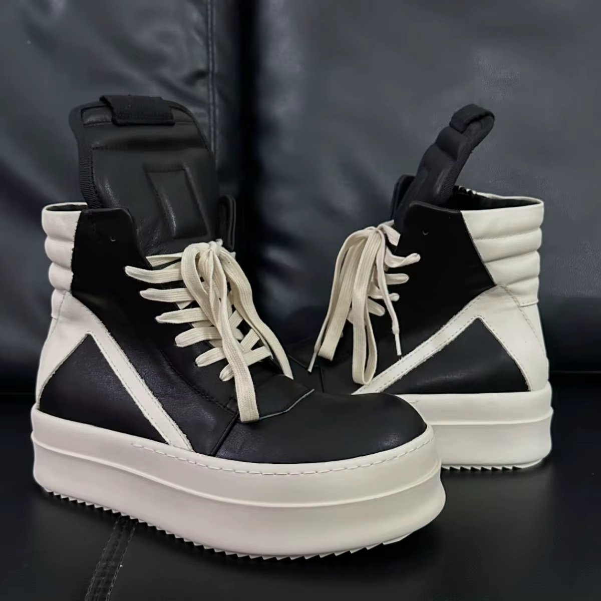 Ro classique concepteur hommes chaussure femmes Sneaker entièrement en cuir noir bottine haut chaussures décontractées fermeture éclair 6 cm semelle épaisse bottes