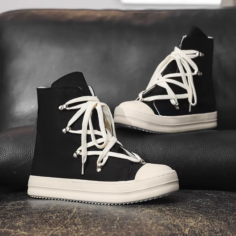 Bottes montantes en toile noire au design classique pour hommes et femmes