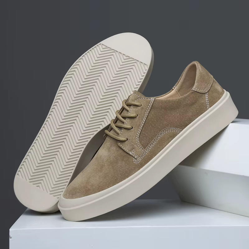 Baskets décontractées en cuir suédé beige pour hommes