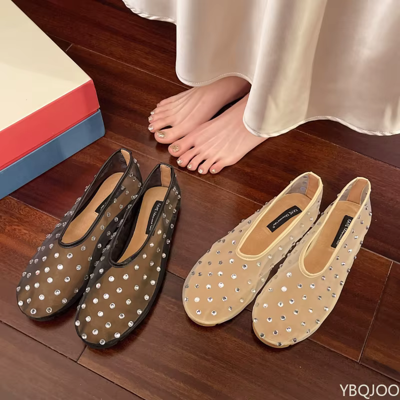 Chaussures Mary Jane Diamant 2025 pour Femme – Nouveauté Été 2025 – Ballerines Plates en Maille à Bout Peu Profond – Polyvalentes – Sandales Tendance Grandes Tailles