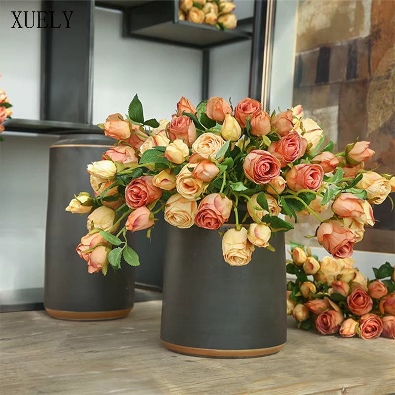 Fleurs de rose pour bouquet de mariée, 2 têtes, bord rôti, mariage, salon, vase de table, accessoires de décoration intérieure, cadeau de la Saint-Valentin