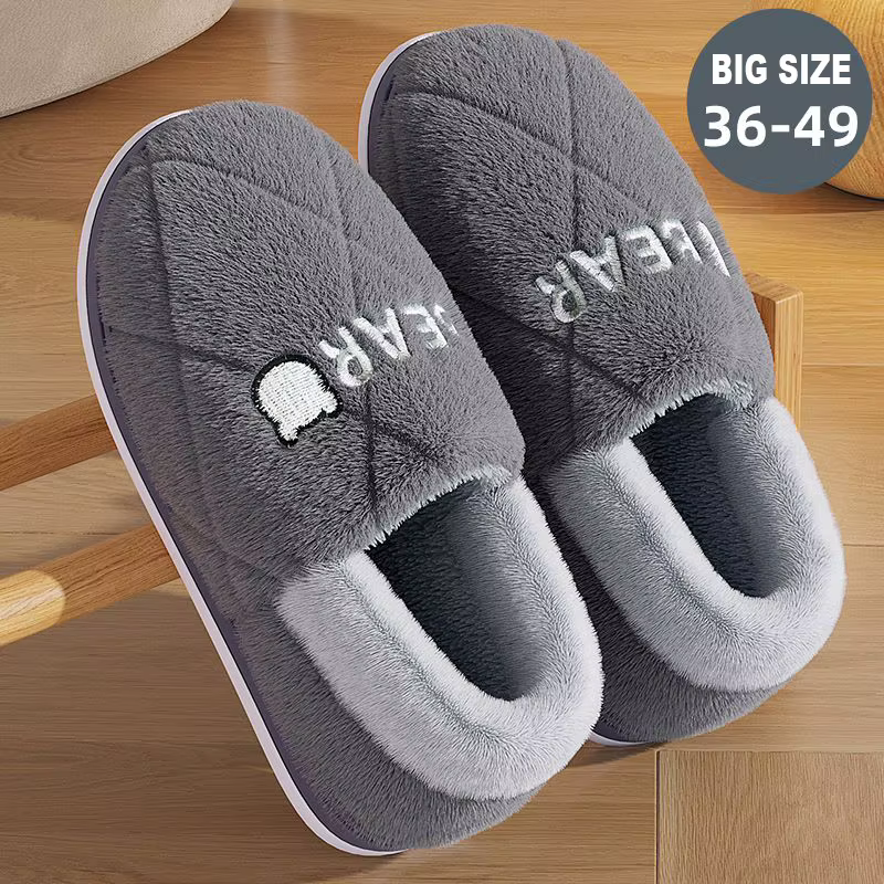 Pantoufles en fourrure pour hommes et femmes, chaussures en coton non ald, toboggans confortables, cheville en peluche, semelle souple, chaud, intérieur, maison, hiver, mode