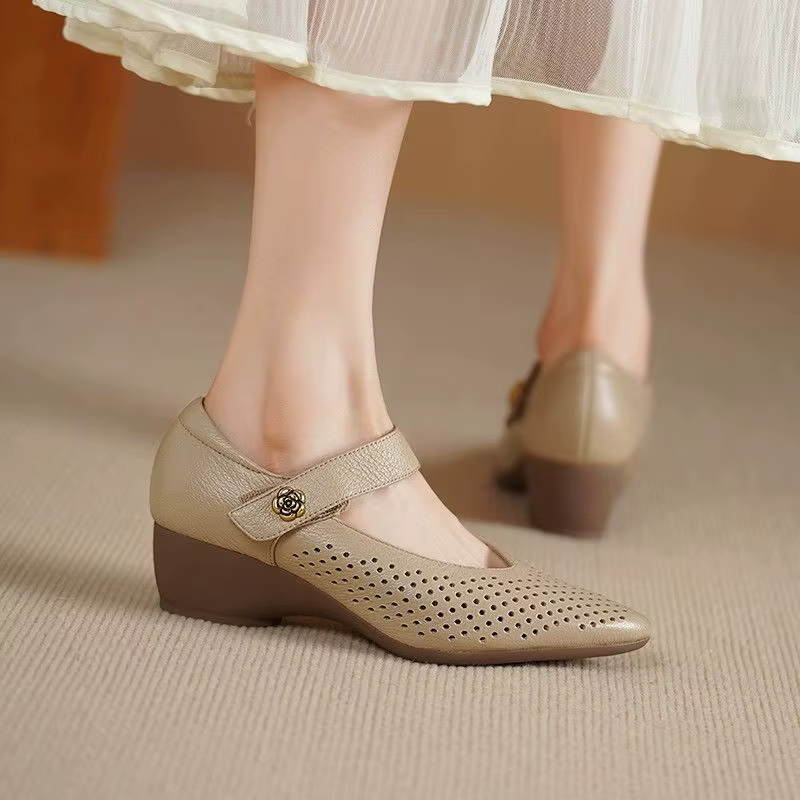 Chaussures Mary Jane à Talon Compensé pour Femme – Cuir Souple Pointe Fine Respirant
