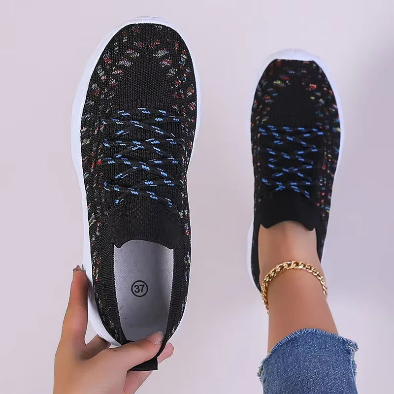 Baskets à plateforme tricotées de couleurs mélangées pour femmes