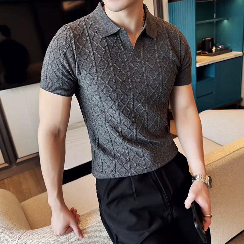 Polo Style chandails pour hommes automne hiver nouveau coupe ajustée à manches courtes hommes Pull décontracté col rabattu tricoté Pull Homme 3XL