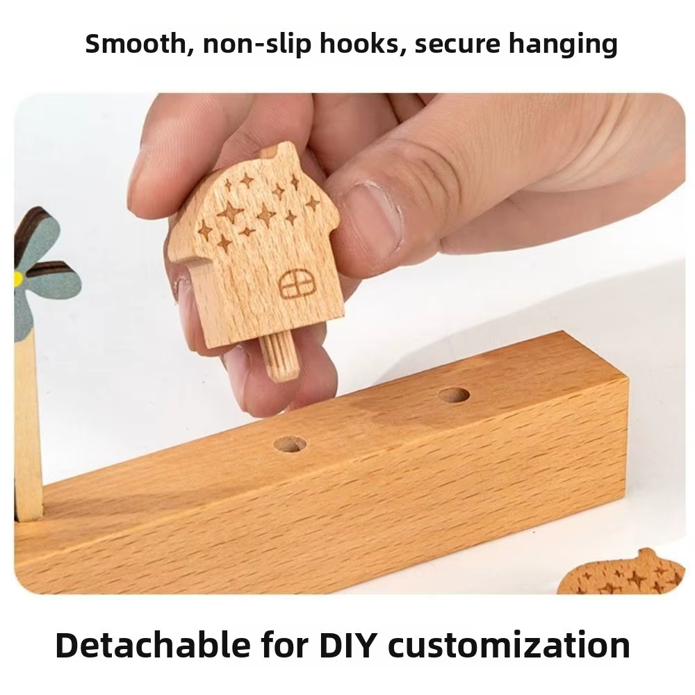 Accessoire de décoration intérieure, porte-clés en bois, 6 crochets, style nordique, support de rangement pour clés, crochet décoratif mignon INS, entrée