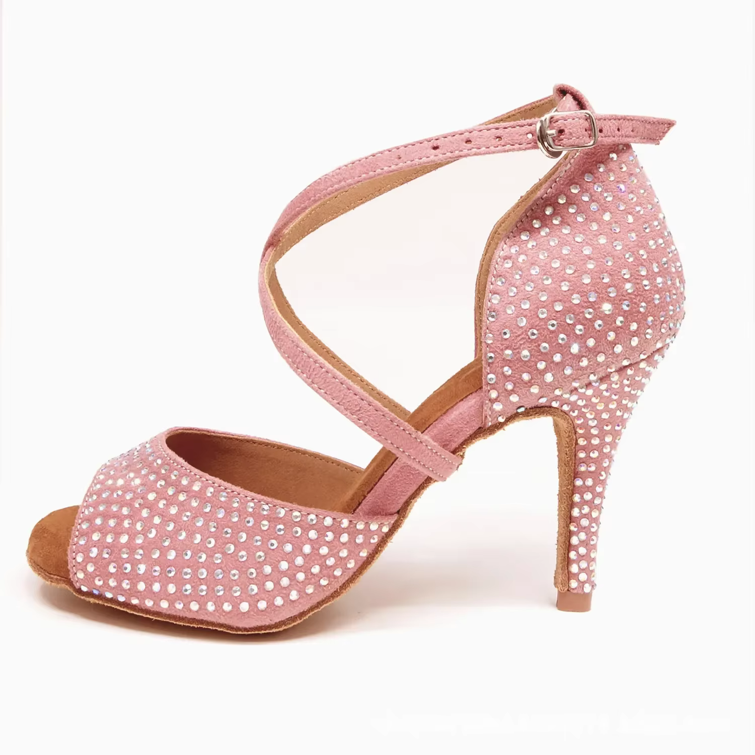 Chaussures de danse latine roses à semelle souple pour intérieur