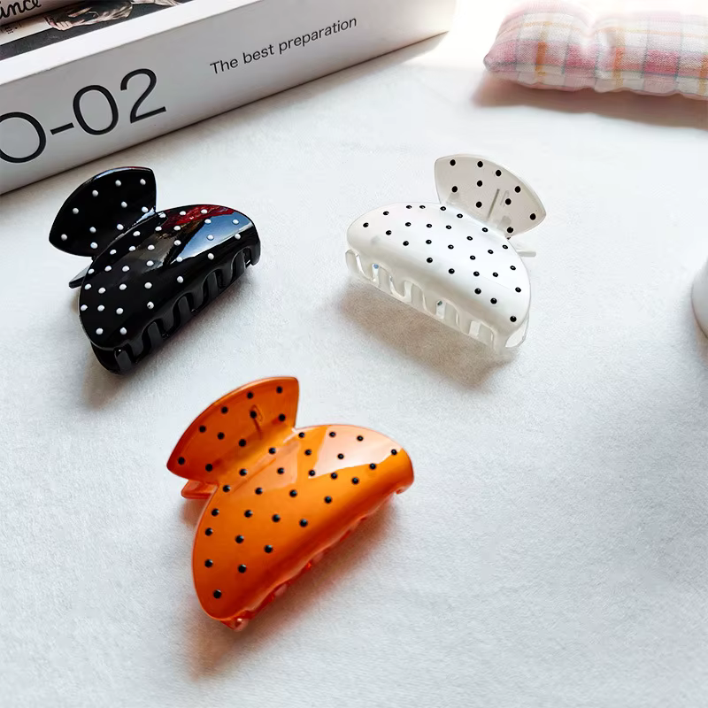 Barrettes à cheveux Style français pour femmes, Design à pois ondulés noirs, pince à cheveux à la mode pour filles, accessoires pour cheveux doux, couvre-chef