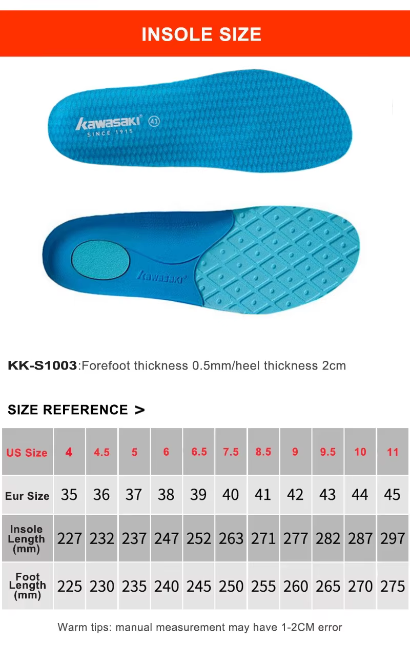 Kawasaki semelles intérieures de sport pour chaussures KK-S1003 respirant haute élasticité course amorti femmes hommes