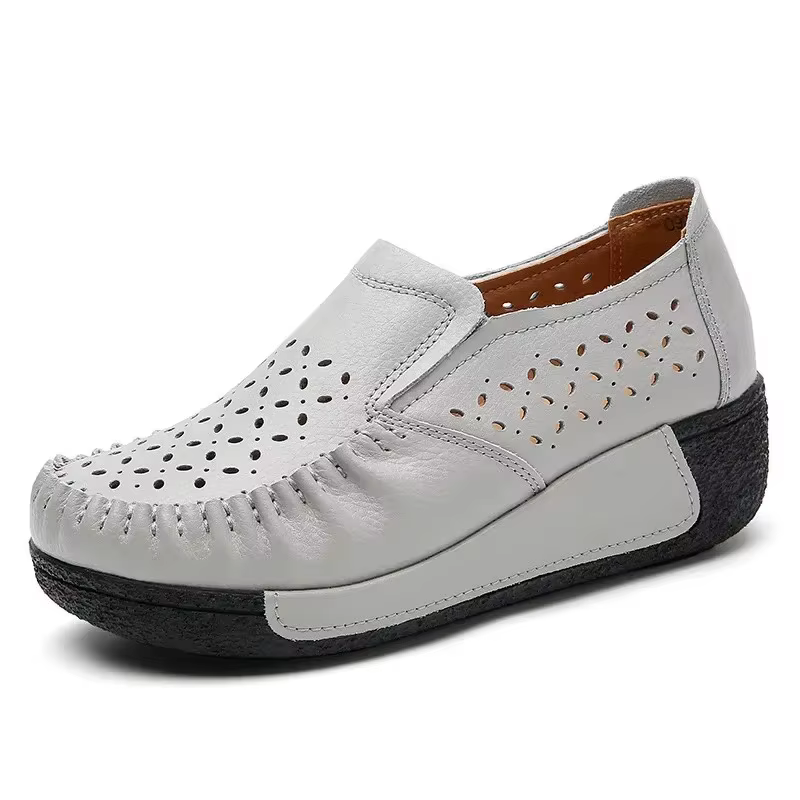 2025 plate-forme chaussures plates pour femmes sans lacet évider véritable cuir de vache Swing