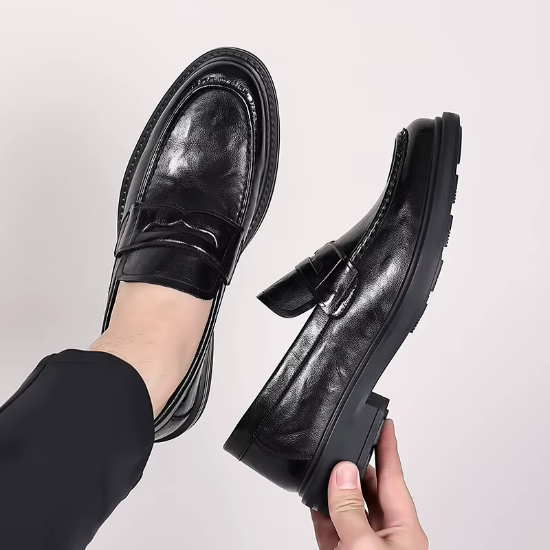 Chaussures italiennes à enfiler en cuir haut de gamme pour hommes