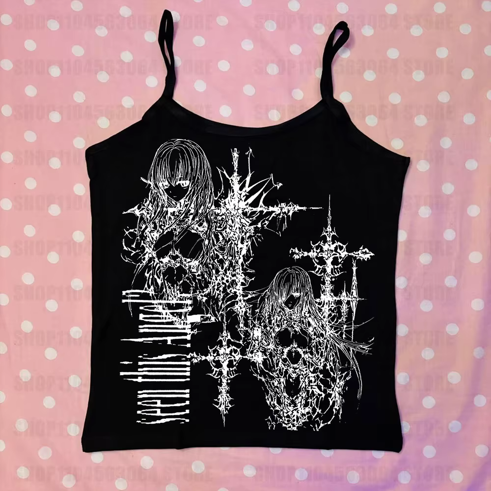 T-shirt Emo Esthétique Sexy Streetwear Décontracté Nouveau Style 2026 Punk Gothique Grunge Imprimé Rétro Manches Courtes Femme