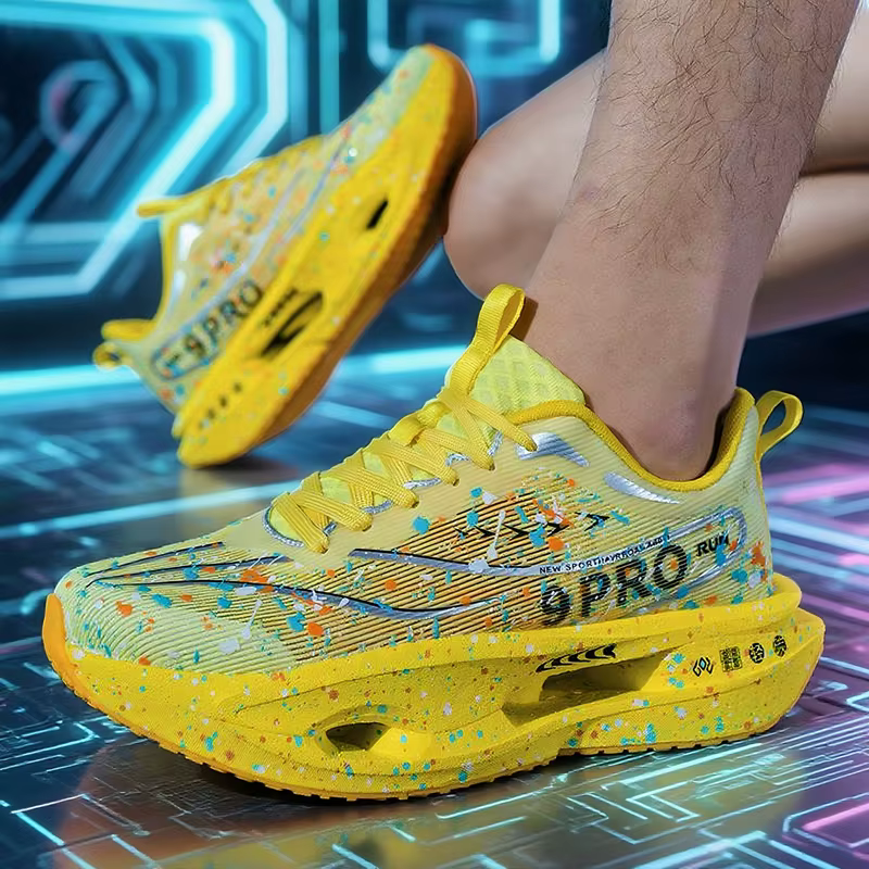 Nouvelle plaque de carbone hommes chaussure de course nuit Fluorescent amorti baskets femmes à lacets chaussures