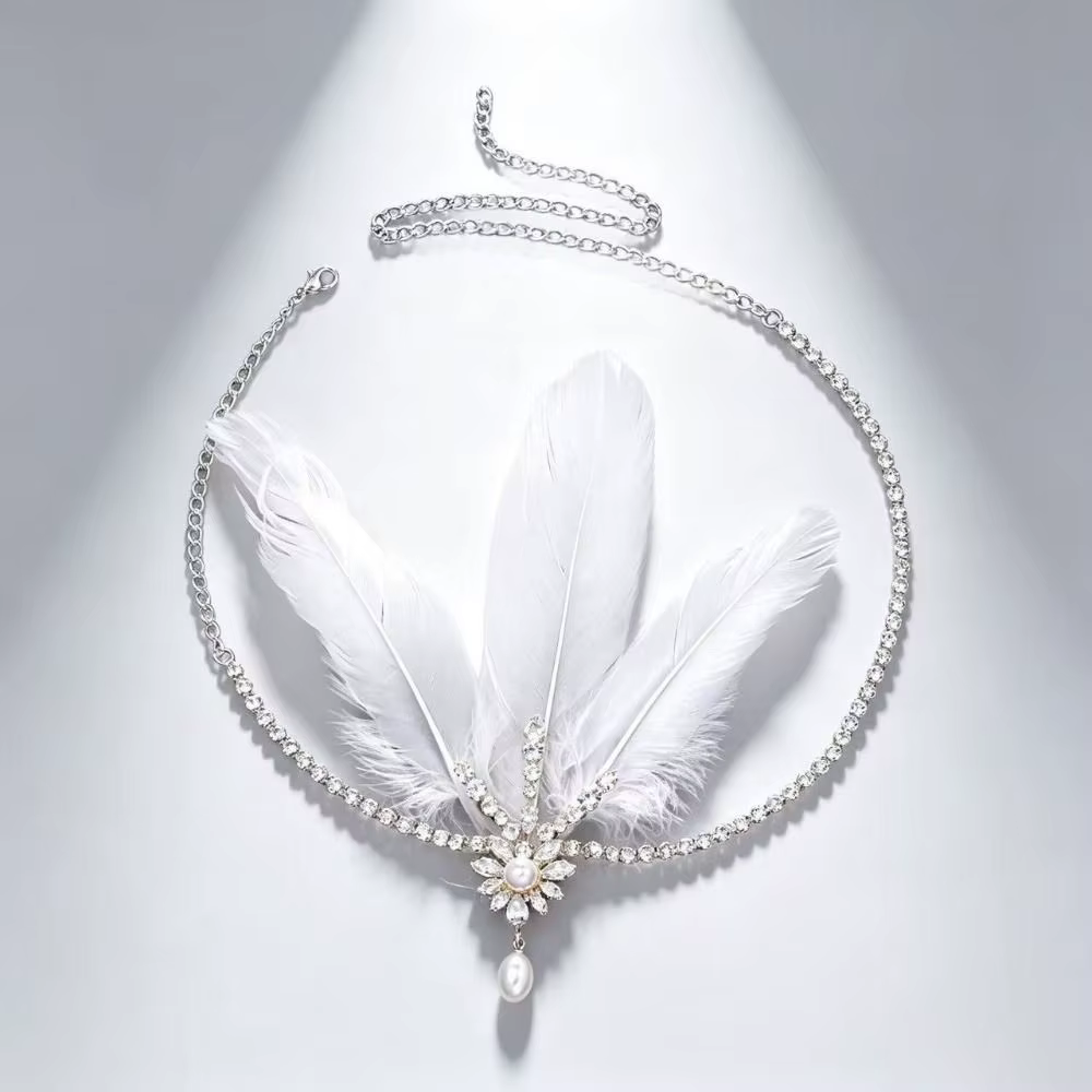Serre-tête vintage style Gatsby avec plumes, fascinateur à sequins, bandeau de mascarade, accessoires de cheveux élégants en cristal des années 20