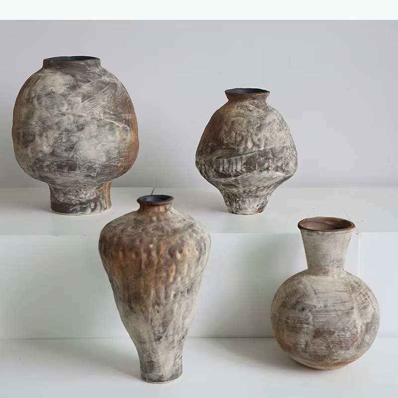 Vase en céramique rétro style Wabi Sabi, pot de plante créatif, décoration de table, arrangement floral, vases à fleurs, décoration esthétique de la pièce