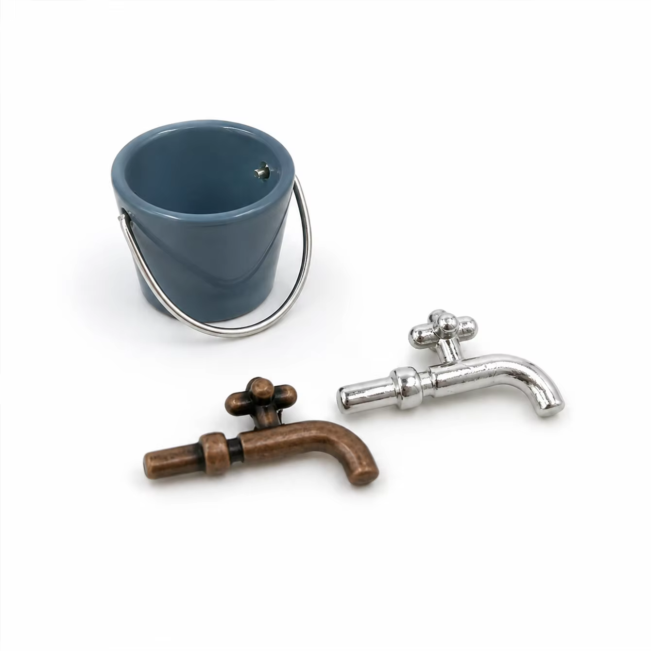 Ensemble mini robinet et petit seau pour maison de poupée, accessoires de fontaine d'eau pour jardin extérieur, décorations miniatures pour aménagement paysager