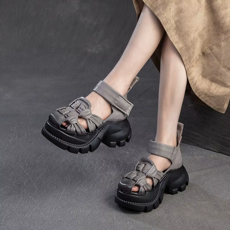 CKTINOO 2026 Nouvelles sandales d'été en cuir véritable à plateforme