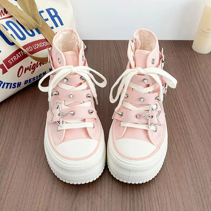 Chaussures montantes en toile rose Y2K pour femme