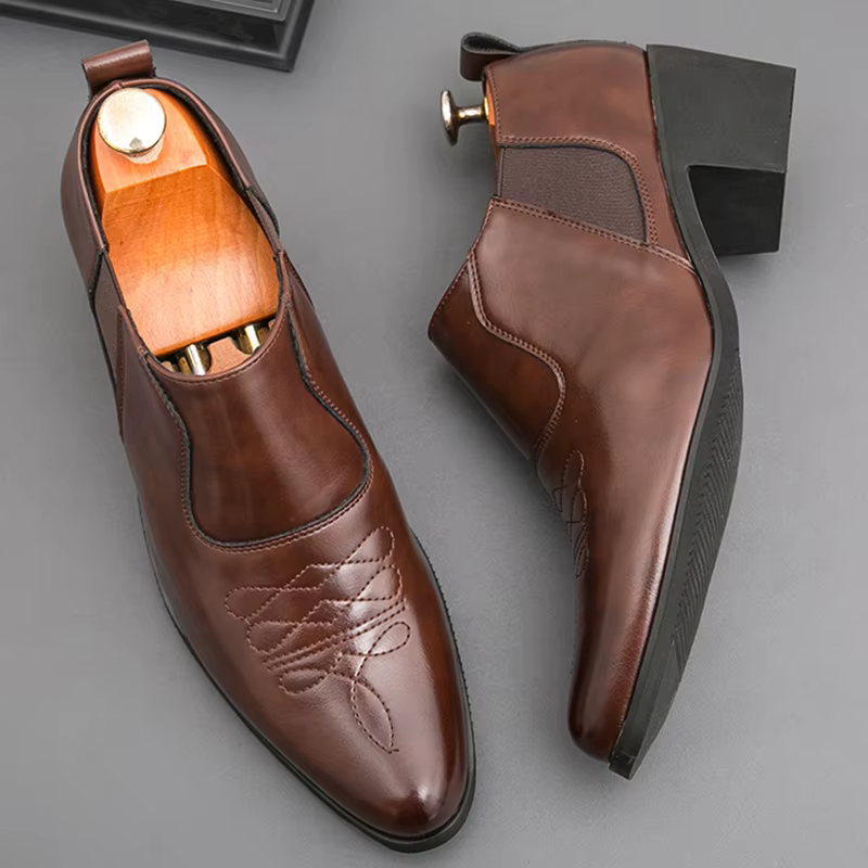Chaussures habillées en cuir à talon épais de 6 cm pour hommes
