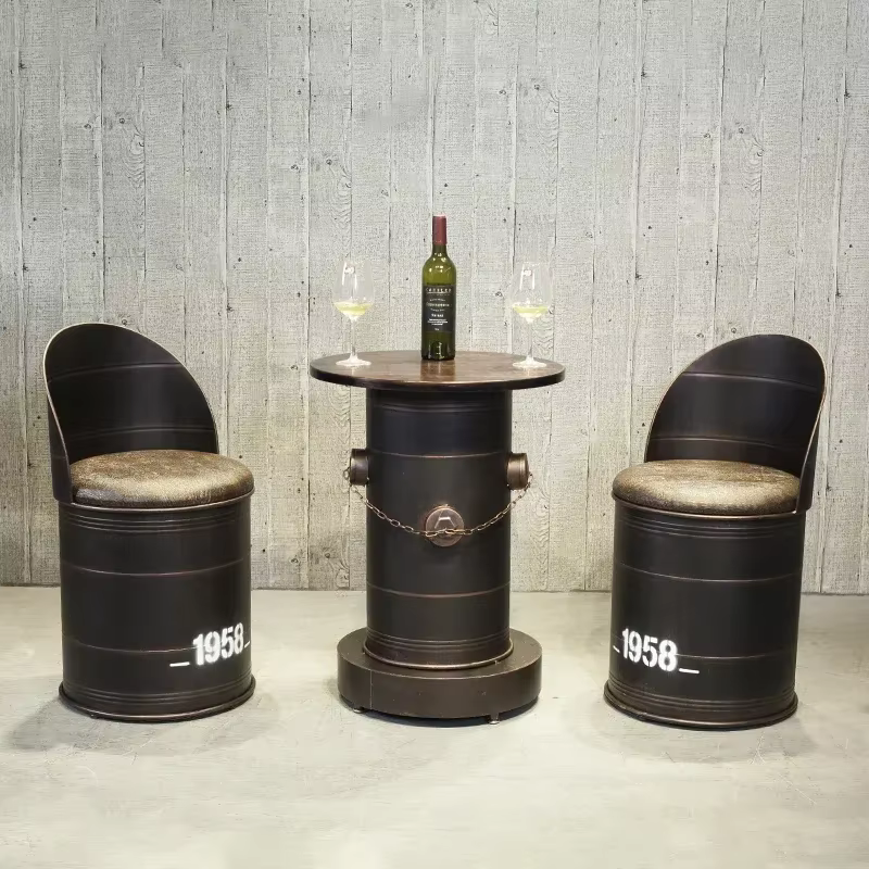 Tabouret de bar industriel rétro avec cadre en métal robuste et siège seau en cuir, meubles de pub de bar de maison de style vintage, assemblage facile