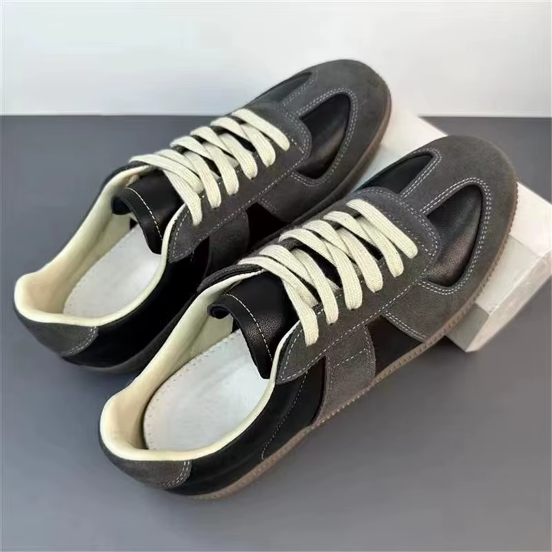 2025 Designer Hommes Baskets Vintage Noir Véritable Cuir De Vachette Chaussures Décontractées À Lacets Blanc Plat