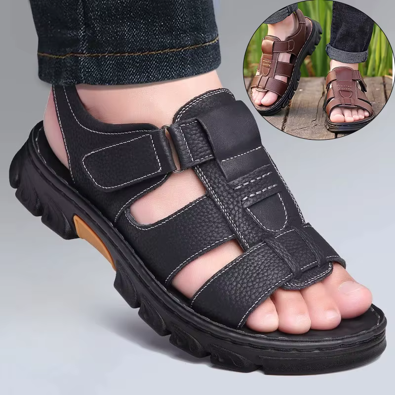 Sandales pour hommes chaussures de couleur unie réglables confort décontracté d'été avec semelle en caoutchouc durable