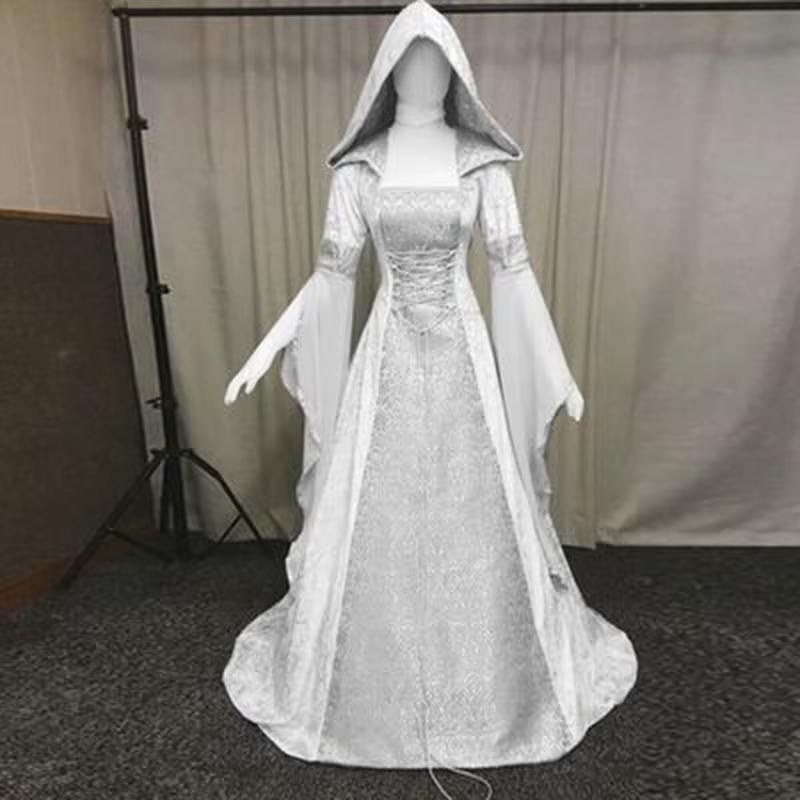 Robe de mariée de style rétro médiéval pour femmes, 8 couleurs, à capuche, taille, cosplay
