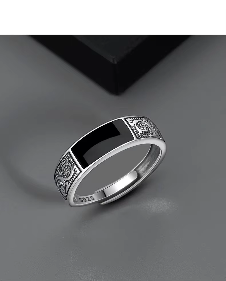 Bague en argent Sterling 925 pour hommes, haute qualité, luxe, gemme noire, accessoires de bijoux fins de mariage, cadeaux de fête