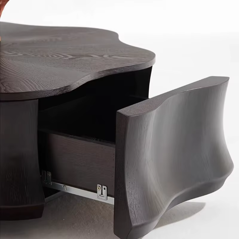 Table basse Wabi Sabi pour salon, en bois massif, irrégulière, marron, style moderne du milieu du siècle, minimaliste, forme de pétale, meuble d'appoint central