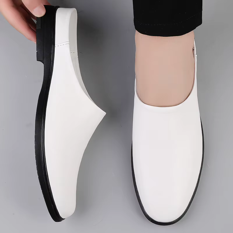 Demi-chaussures en cuir blanc pour hommes, Mules noires, mocassins dos nu, pantoufles semi-traînées, chaussures décontractées, sandales à bout fermé, plates à enfiler