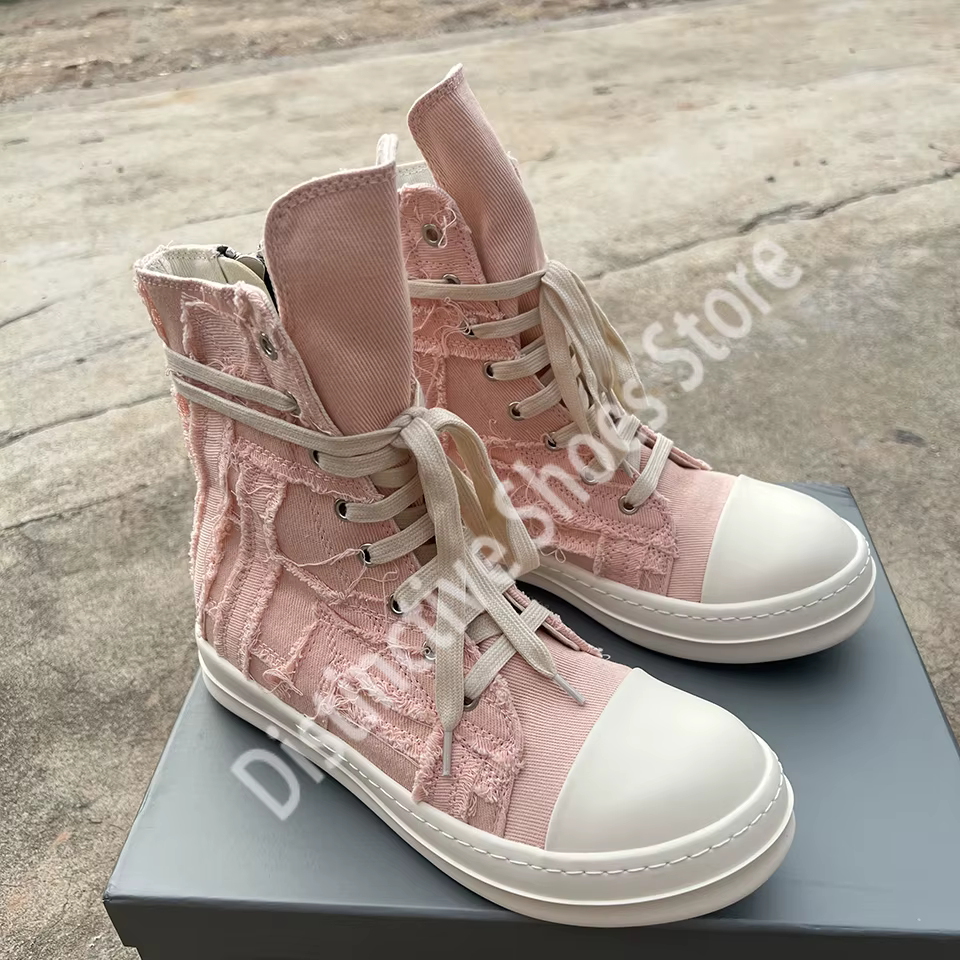 Baskets montantes déchirées en toile rose pour hommes