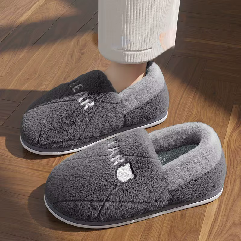 Pantoufles en fourrure pour hommes et femmes, chaussures en coton non ald, toboggans confortables, cheville en peluche, semelle souple, chaud, intérieur, maison, hiver, mode
