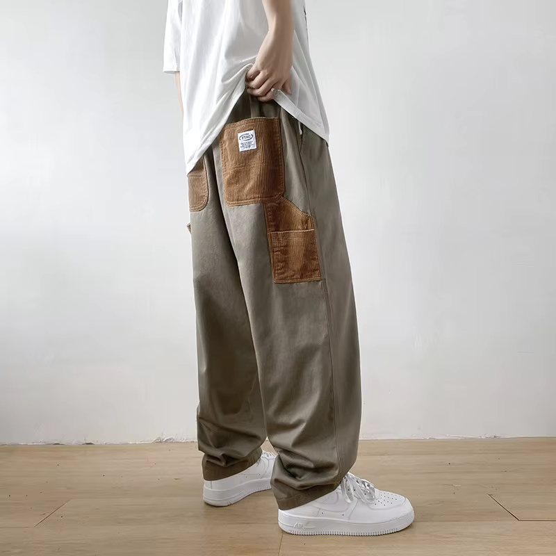 Style japonais coupe ample jambe droite pantalons décontractés automne tendance coréenne hommes Cargo pantalon haute rue cloche bas cool