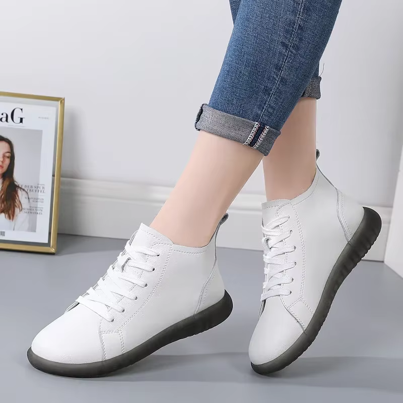 Chaussures décontractées imperméables en cuir véritable de haute qualité pour femmes