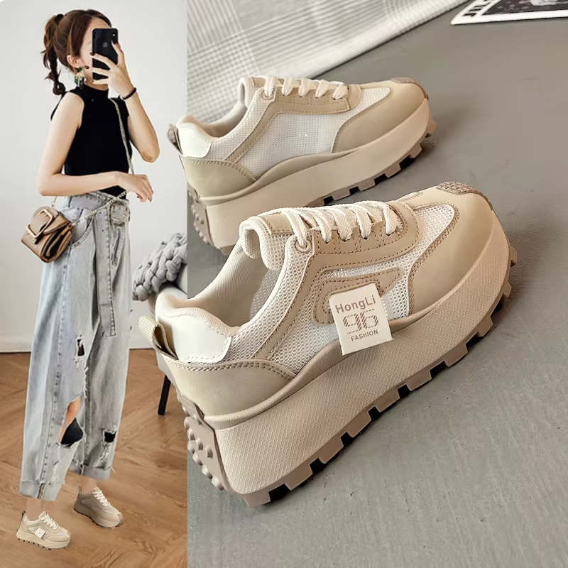 Grosses automne nouvelles femmes chaussures Csaual baskets de course mode à lacets Patchwork en cuir Sneaker
