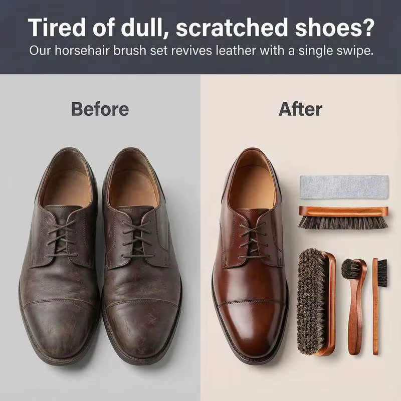 Ensemble de brosses à chaussures en crin de cheval, brosse de nettoyage et de polissage pour bottes en cuir et chaussures en daim, accessoire de nettoyage doux pour voiture, 3 pièces