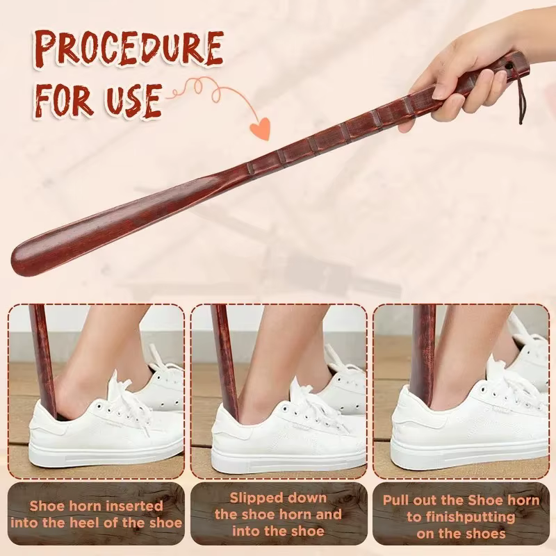 Chausse-pied professionnel en bois durable de 55CM/70CM/75CM avec manche long flexible pour seniors – Outil domestique pour enfiler les chaussures