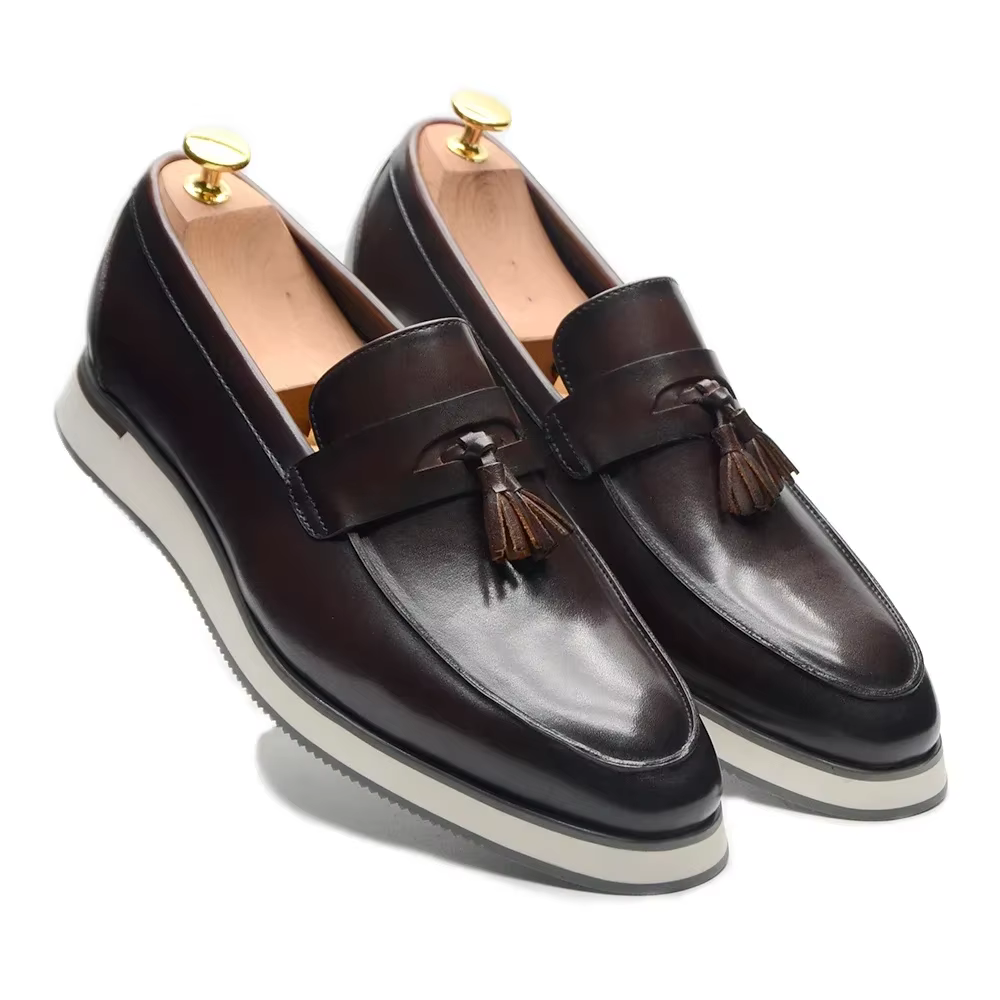 XEBOS hommes à la main en cuir véritable gland Penny mocassins noir marron chaussures plates automne décontracté